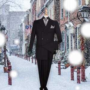 MEN'S APOLLO KING 2 PC DOUBLE BREASTED BLACK WIDE PEAK LAPEL SUIT. DM-33